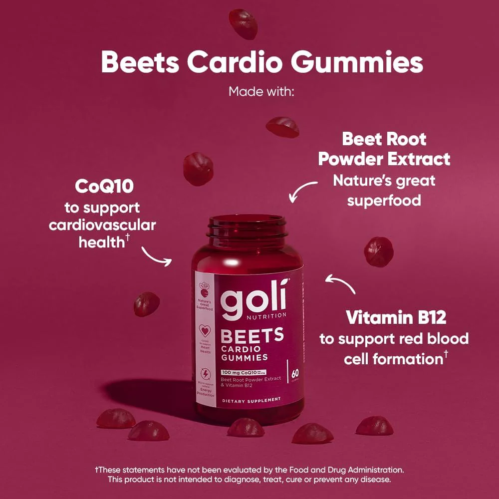 Goli Beets Cardio Gummy - Beet Root Extract & 100mg CoQ10, Gluten-Free, Vegan, Non-GMO, and Gelatin-Free. Nature's Great Superfood - Image 2
