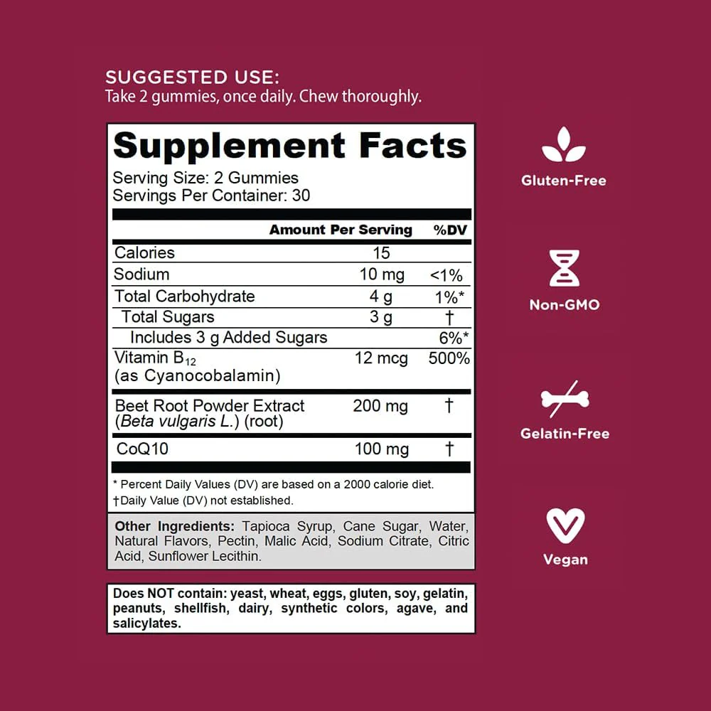 Goli Beets Cardio Gummy - Beet Root Extract & 100mg CoQ10, Gluten-Free, Vegan, Non-GMO, and Gelatin-Free. Nature's Great Superfood - Image 5