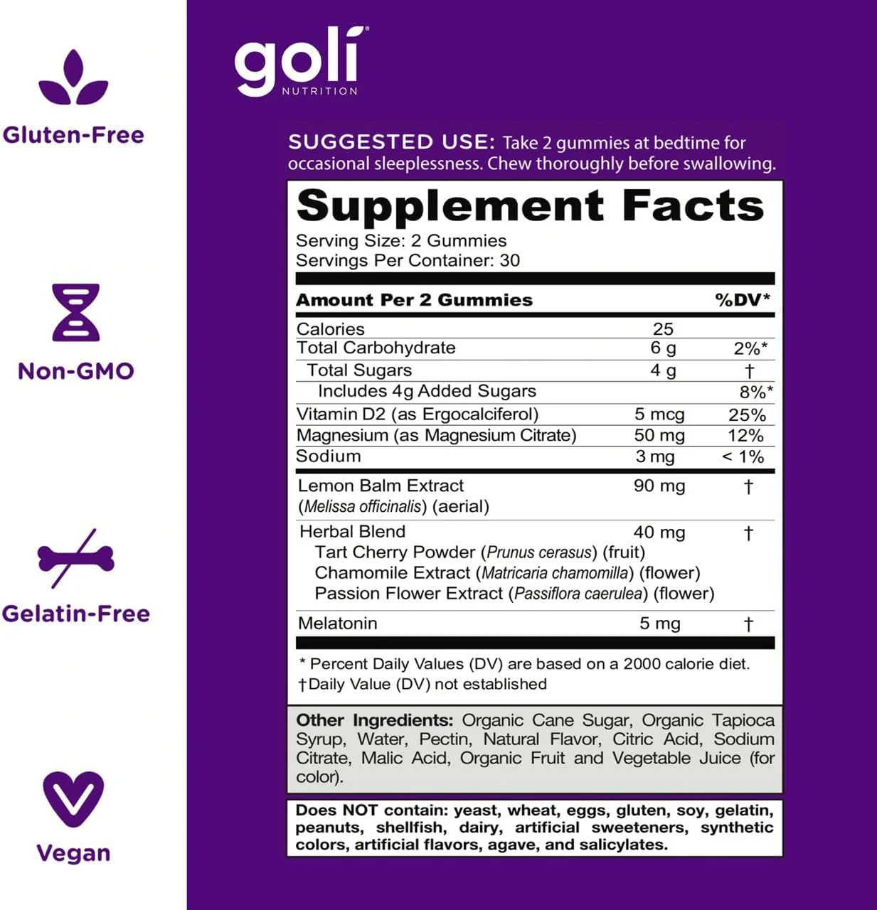 Goli Dreamy Sleep Gummy - Melatonin, Vitamin D, Magnesium, Lemon Balm Extract, Gelatin-Free, Gluten-Free, Vegan & Non-GMO - Image 7