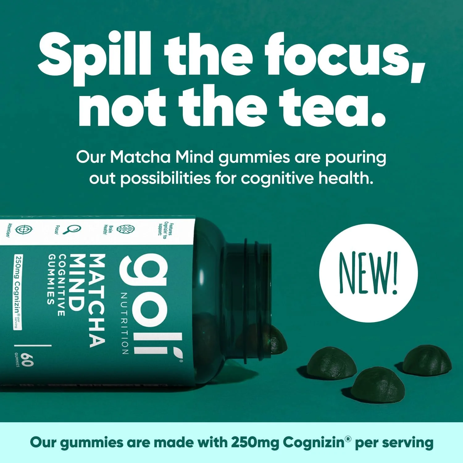 Goli Matcha Mind Gummies - Green Tea Leaves Powder with Cognizin for Focus, Attention and Brain Health, Vegan, Non-GMO, Gluten-Free & Gelatin Free - Image 3