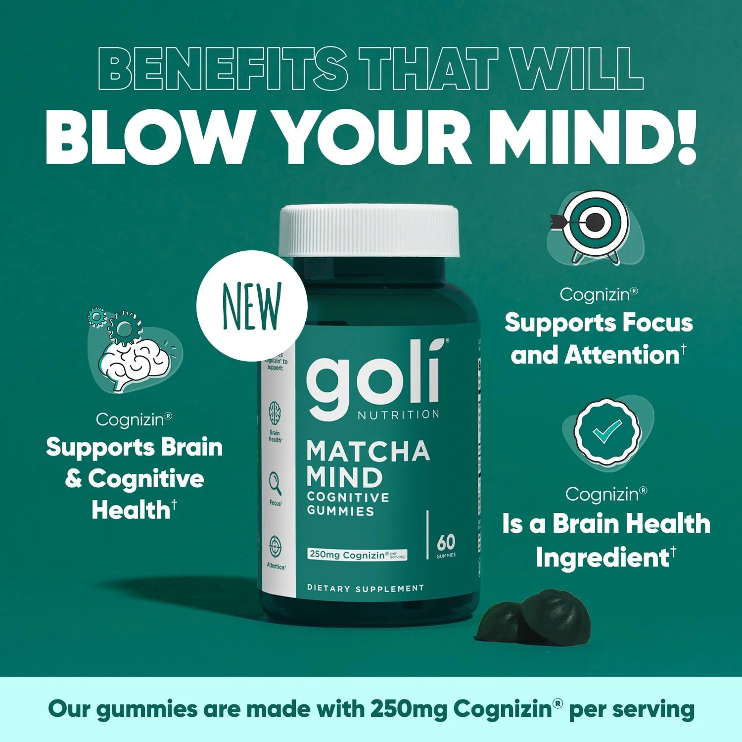 Goli Matcha Mind Gummies - Green Tea Leaves Powder with Cognizin for Focus, Attention and Brain Health, Vegan, Non-GMO, Gluten-Free & Gelatin Free - Image 4