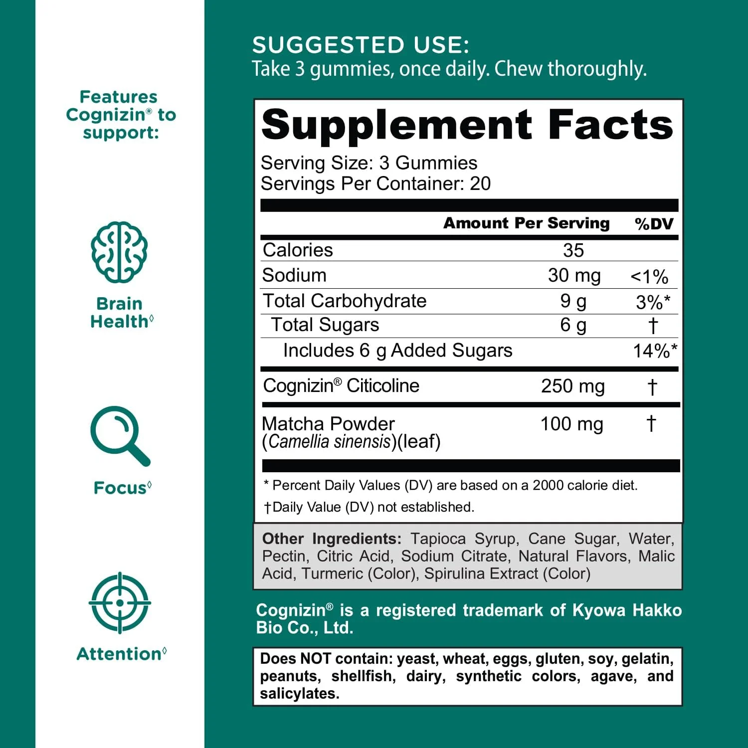 Goli Matcha Mind Gummies - Green Tea Leaves Powder with Cognizin for Focus, Attention and Brain Health, Vegan, Non-GMO, Gluten-Free & Gelatin Free - Image 6